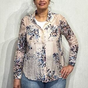 White House Black Market Pink Floral Blouse Sz 10P